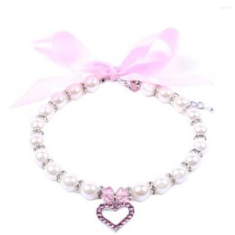 Dog Apparel XKSRWE Pet Pearls Necklace Collar With Bling Heart Charm Puppy Wedding Jewelry Accessories For Female Dogs Cats