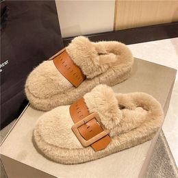 Pantofole invernali in cotone Moda carina Casual Peluche Interni Personalità Fibbia per cintura Confortevole Silenzioso