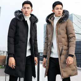 Men's Down Autumn Long Jacket Men Korean Fashion Fur Collar Parka Fall Outwear Overcoat Streetwear Clothing Warm Coat