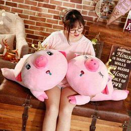 40Cm60Cm80Cm Kawaii Pink Piggy Cuddle Soft Cartoon Animal Crown Pig Filled Doll Sofa Cushion ldren Accompanying Gifts J220729