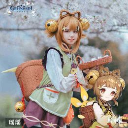 Cos Yaoyao Anime Genshin Impact Costume Cute Loli Cosplay Clothes Full Set Polyester Fibre Game Female Role Playing With Props J220720