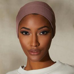 Ethnic Clothing High Quality Ribbed Knitted Cotton Inners Bandage Tube Cap Plain Colour Elastic Muslim Women's Hijab Bonnet Sports Turban