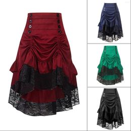 Skirts Women's Gothic Halloween Lace Drawstring Patchwork Skirt Party Dress Lolita Costumes Ladies Ruffle Pleated Faldas