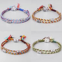 Ethnic Tibetan Buddha Head Woven Amulet Multicolor Bracelets & Bangles For Women Men Handmade Rope Buddha Charm Bracelet