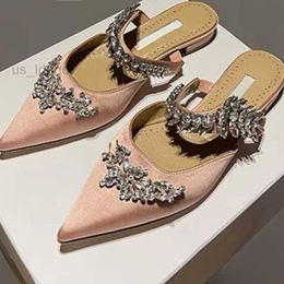 Sandals Pointed Toe Flat Slippers Rhinestone Flat Heel High Heel Sandals and Slippers Women Baotou Muller Wedding Shoes L221107