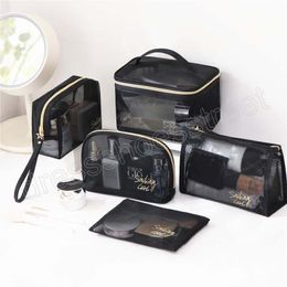 Black Mesh Women Cosmetic Bag Travel Comsetics Brushes Organizer Case Large Toiletry Makeup Bag Kits Box