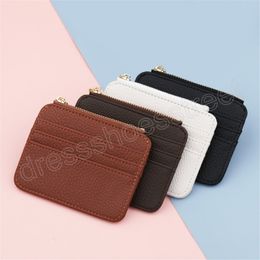 Women Mini Wallet Card Holder Portable Zipper Coin Purse Small Id Card Holders Bus Cards Cover Case Office Work Key Chain Ring