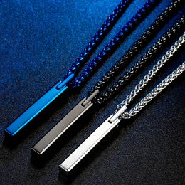 Black Blue Tungsten Steel Bar Pendant Necklace Stainless Steel Chain for Men Women Necklaces Fashion Fine Jewellery Gift