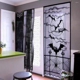 Curtain OurWarm Halloween Curtains Black Bats Lace Window Spooky Door Panels For Decorations 40 X 84 Inch