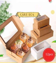 12pcs White Kraft Paper Color Bakery Cookie Cake Boxes com Windows Package Decorative Box for Food Gifts Box Packaging Bag 25946793