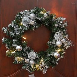 Decorative Flowers 2022 Artificial Christmas Wreath With Battery Powered LED Light String Front Door Hanging Garland Decoration