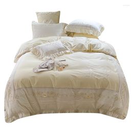 Bedding Sets Princess Style Cream Color Embroidery 100 Long-Staple Cotton Four-Piece Set Pure Bed Sheet Duvet Cover Small Fresh