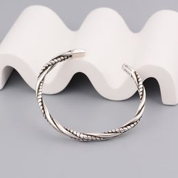 Ancient Silver Colour Vintage Fashion Opened Bangle For Men And Women Design Woven Fried Dough Twist Simple Bracelet 2022