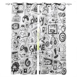 Curtain Play Game Black White Cartoon Graffiti Curtains For Children's Bedroom Living Room Kids Window Treatments Kitchen Drapes