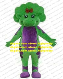 Piquant Mascot Costume Green Barney's Friends Baby Bop Bob Dinosaur Dino With Purple Elliptic Belly Globe Big Nose No.6535