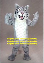 Vivid Grey Tiger Weldcat Mascot Costume Tigerkin Leopard Cat Catamount With White Hairy Belly Yellow Eyes No.1614 Free Ship