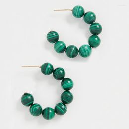 Hoop Earrings Chic Retro Green Malachite Beads C Earings For Women Statement Jewelry Korean Style Drama Party Punk Art Deco