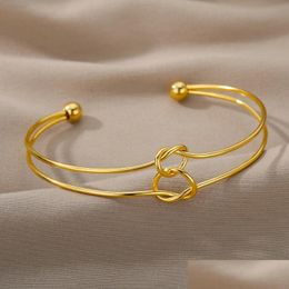 Bangle Bangle Simple Round Hollow Bracelet Bangles For Women Stainless Steel Adjustable Double Loop Handmade Bracelets Jewellery Bijou Dhbcw
