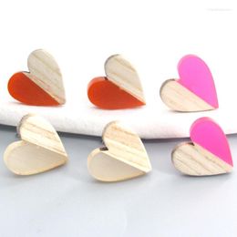 Stud Earrings Resin Wood Heart Love For Women Gift Vintage Simple Wooden Geometric Pierced Party Wedding Jewellery AE196