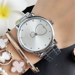 Fashion Brand Watches Women's girls Heart pointer style metal steel band Quartz wrist Watch T145291s