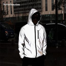 Men's Jackets Plus Size 4XL Men Spring Autumn full reflective Windbreaker waterproof Jacket male High street hip hop Loose Hooded Coats 221105