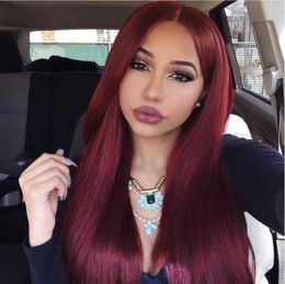 Hair Lace Wigs Front Lace Wig Long Straight Hair Wine Red Chemical Fibre Headcover