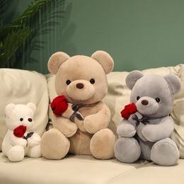New Cartoon Rose Teddy Bear Stuffed Bear Throw Pillow Girl Valentine's Day gift D63