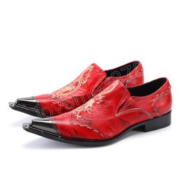 Men's Wedding Shoes Sliver Pointed Toe Red Leather Dress Shoes for Men Party Business Shoe Big Sizes