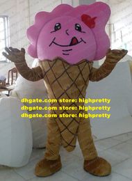 Mascot Costume Pink Brown Ice Cream Cone Gelato Ice-crefeel Ice-cremorning Red Headdress Short Pink Hairs Black Eyes No.6825