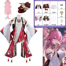 Genshin Impact Yae Miko Guuji Yae Cosplay Costume Kawaii Cos Wigs Shoes Halloween For Women Games Uniform Dress Outfits Costumes J220720