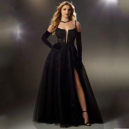 Spaghetti Strap Square Neck Prom Dresses Sequins Party Gown Side Split Tulle Vestidos De Gala Novia Lace Up Back 326 326