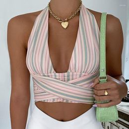 Women's Tanks Female Vest Summer Striped Halter Neck Backless Camisole Sleeveless Crop Tops For Girls Close Fitting Beautiful Gift Friends