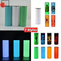 Sublimation Straight Tumbler 20oz Glow in the dark Blank Tumblers with Luminous paint Vacuum Insulated Heat Transfer Car Mug 7 Styles fy4467 SS1107