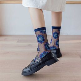 Socks Hosiery Women 2022 New Spring Summer Mesh breathable Long Casual Print Breathable Fresh Flower Korea Style T221102