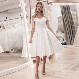 Short Lace up Wedding Dress Off the Shoulder Simple A-Line Bridal Gowns White Ivory Robe De Mariage Wedding Formal Dresses