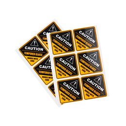 Customised White PVC Outdoor Caution Labels Stickers Yellow Background Black Words Warning Square Colour Sticker