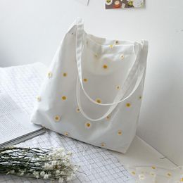 Evening Bags Mini Shoulder For Women's Female Shopper Bag Niche Designers Handbag Cute Embroidery With Daisies Small Canvas Tote