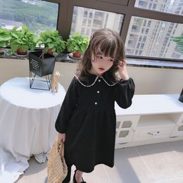Girl Dresses 1-6 Years Doll Collar Long Sleeve Black Dress For Children Costume Gift School Wear Kids Party Holiday Clothes