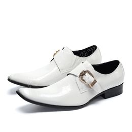 Men's Shoes Japanese Style Square Toe White Leather Dress Shoes Men Buckle Strap Party and Wedding Shoes