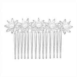 Luxury Silver Color Crystal Flower Barrettes Headpieces Wedding Hair Comb Pearl Accessories for Bridal Classic Wlomen Jewelry Gift