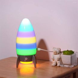 Night Lights RGB Warm Colour Rocket Light USB Powered Motion Sensor Spaceship Desk Decoration Bedside Lamp Holiday Gifts For Kids