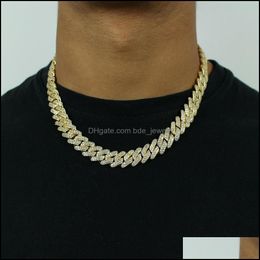 Chains 12Mm Iced Cuban Link Prong Chain Necklace Bracelet 14K White Gold Plated 2 Row Diamond Cubic Zirconia Jewelry 16Inch24Inch268 Dhis7