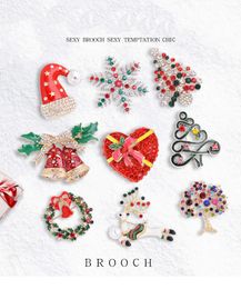 New Year Christmas Brooch Jewellery For Women Fashion Snowman Santa Claus Tree Deer Bell Hat Rhinestone Enamel Cute Jewellery Kids Gifts