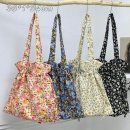 Evening Bags Spring Summer Fresh Women's Bag Korean Floral Shoulder Large Capacity Canvas String Sweet Flower Handbag