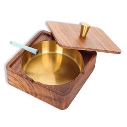 Metal Wooden Square Smoking Ashtray Ash with Cigarette Holders Detachable Multi-functional Smoking Wholesale