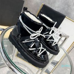 fashion down warm snow boots women's round toe crystal buckle black lace-up ankle winter short wool short work shoes