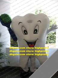 Lively White Tooth Teeth Mascot Costume Mascotte Adult With Big Mouth Big Blue Green Toothbrush Happy Face No.1804 Free Ship