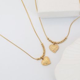 Pendant Necklaces Fashion Super Cute 18K Gold Plated Titanium Steel Beads Irregular Pattern Heart Necklace