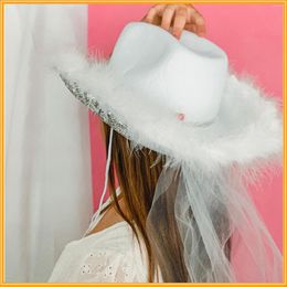 Berets Women Cowboy Hat Wide Brim Wedding Cowgirl Hats For Bridal Shower Dress Up