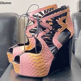 Olomm New Arrival Women Platform Sandals Style Wedges Heels Peep Toe Pretty Pink Night Club Shoes Ladies US Plus Size 5-20